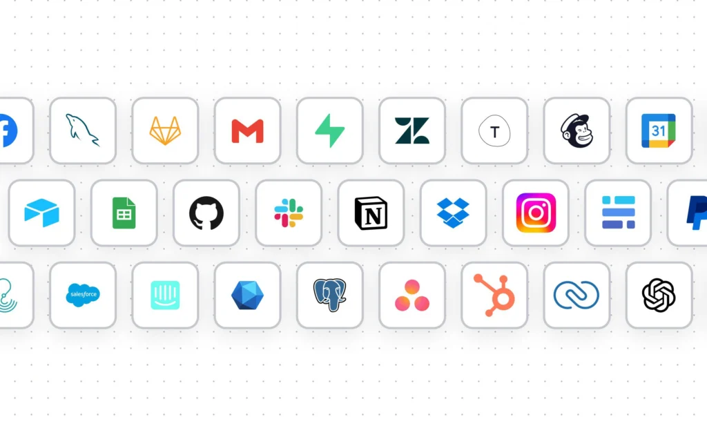 Grid of business platforms available for automation integrations